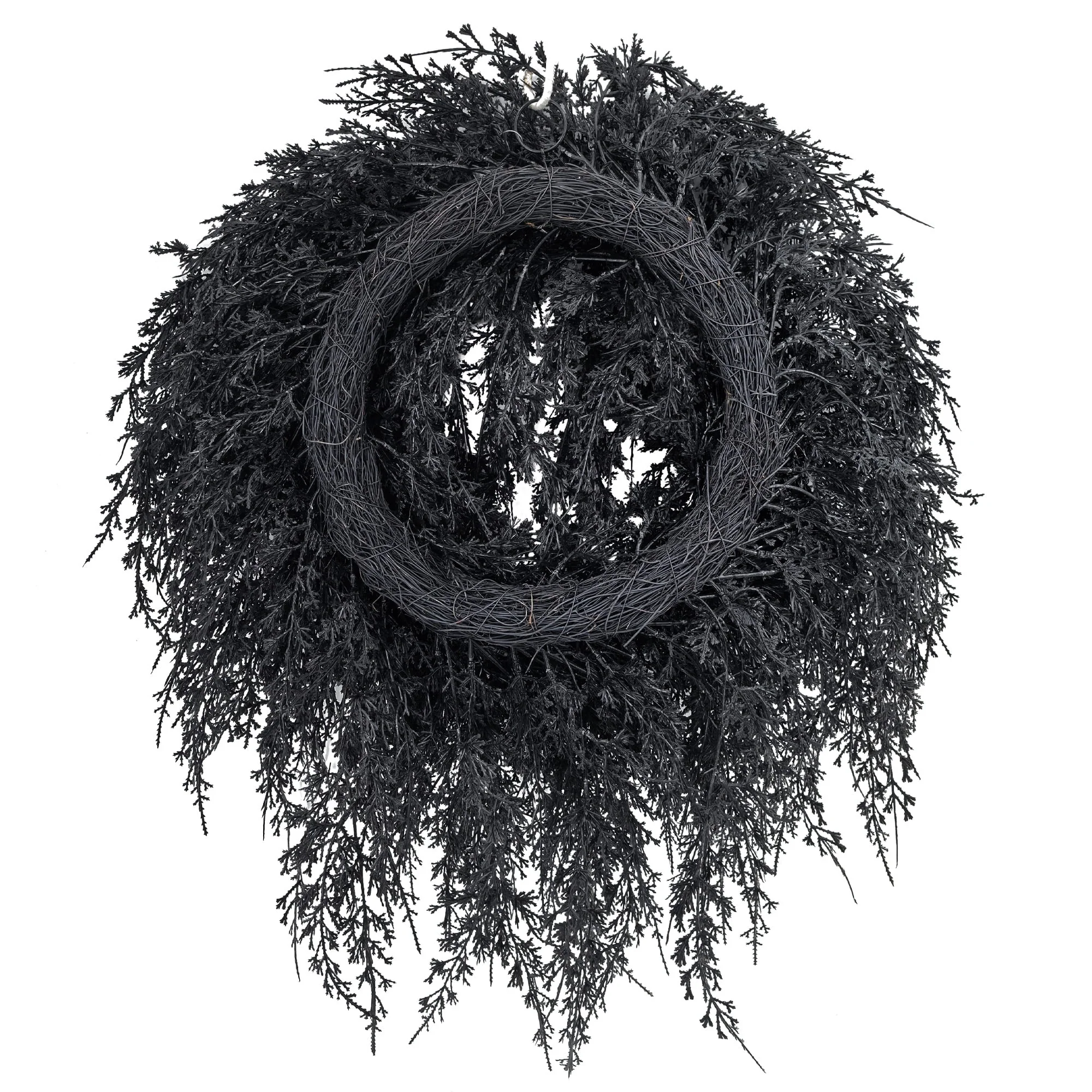 My Texas House Halloween Drapey Faux Cedar Wreath, Black, 24" - Image 5