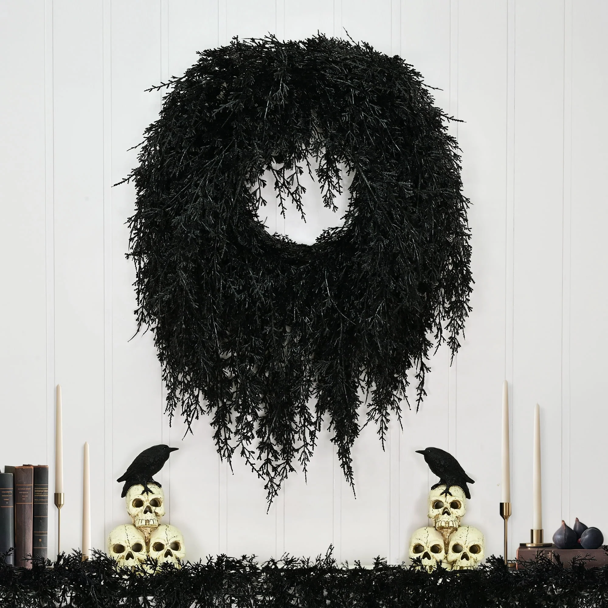 My Texas House Halloween Drapey Faux Cedar Wreath, Black, 24" - Image 2