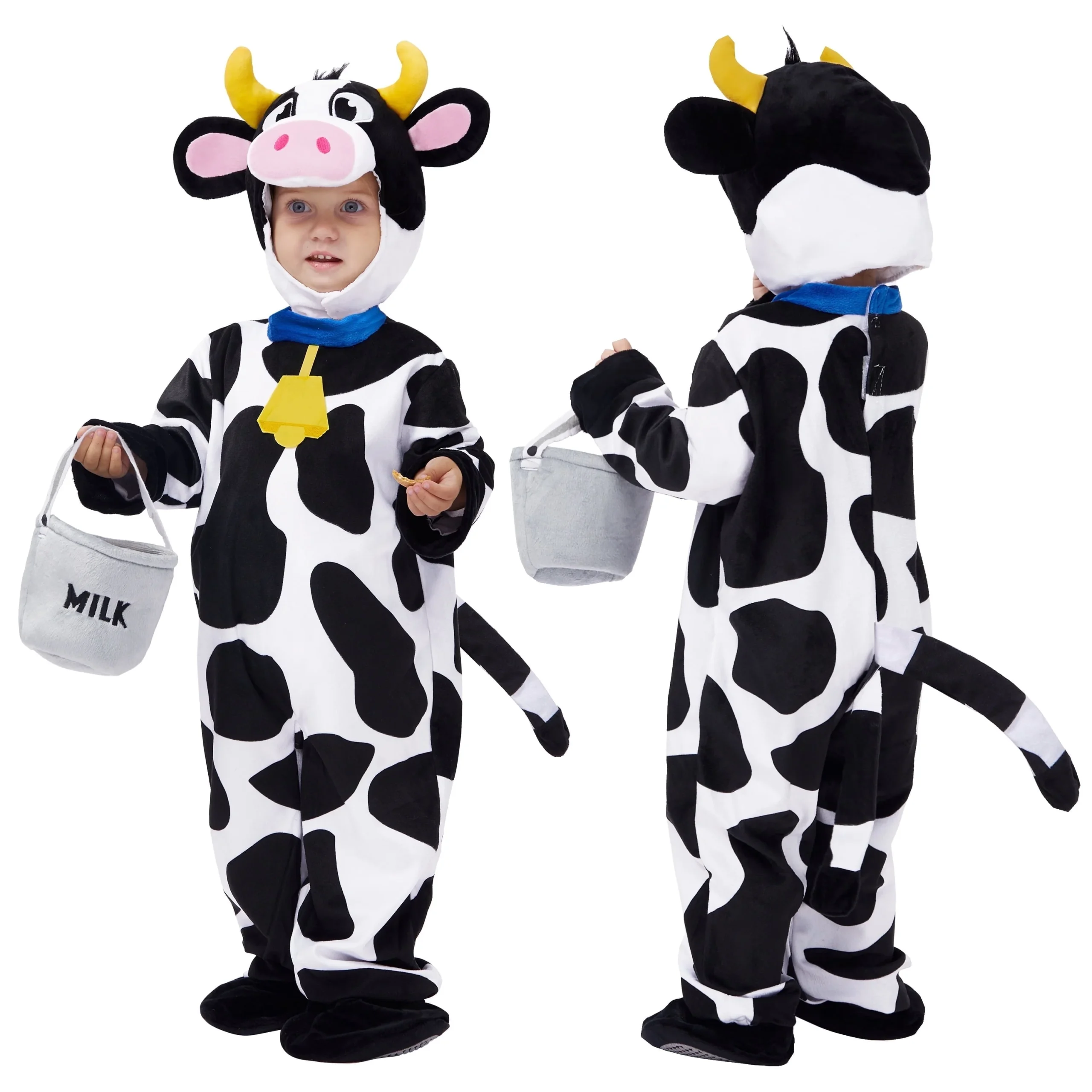 Joyfy Baby Cow Costume with Milking Bucket for Toddler, Kids Halloween Farm Party Dress up Role Playing Cosplay 0-5 Years - Image 2