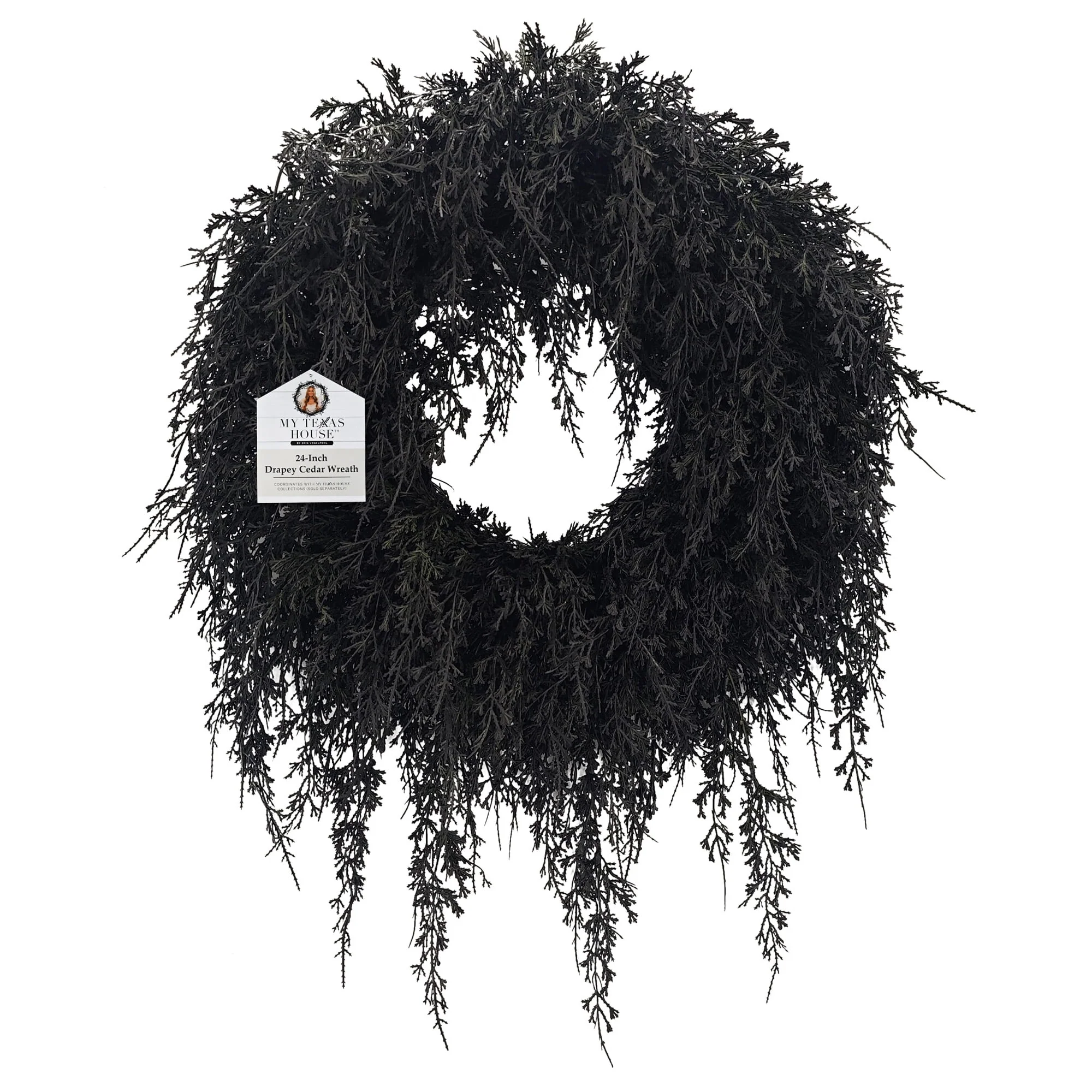 My Texas House Halloween Drapey Faux Cedar Wreath, Black, 24" - Image 6