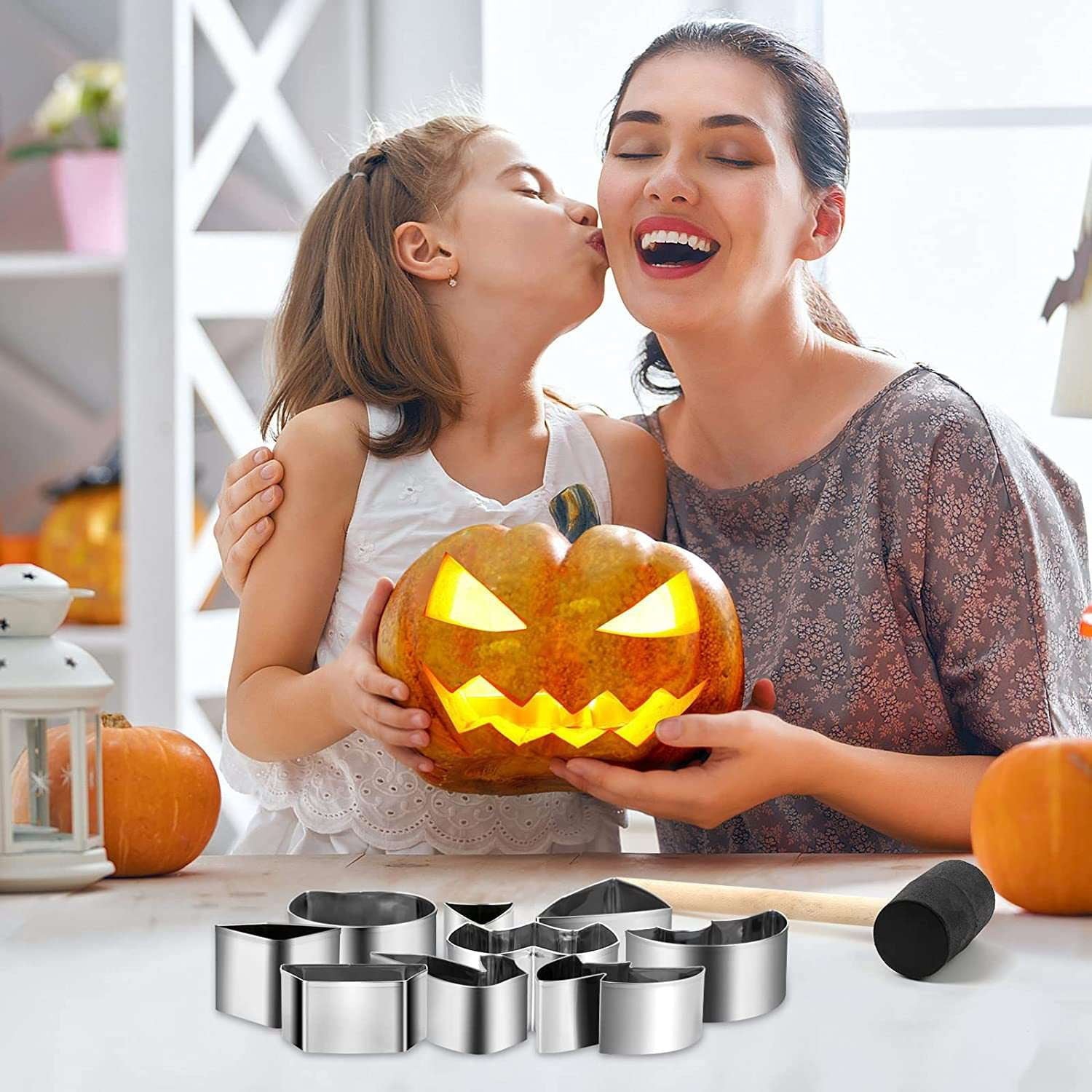 15 Pieces Halloween Pumpkin Carving Kit + Hammer, Professional Stainless Steel Carving Punchers Tools Set, Pumpkin Cutting Sculpting Tool for Halloween Decoration Jack-O-Lanterns - Image 7